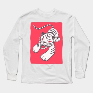White siberian tiger on red. Hand drawn illustration Long Sleeve T-Shirt